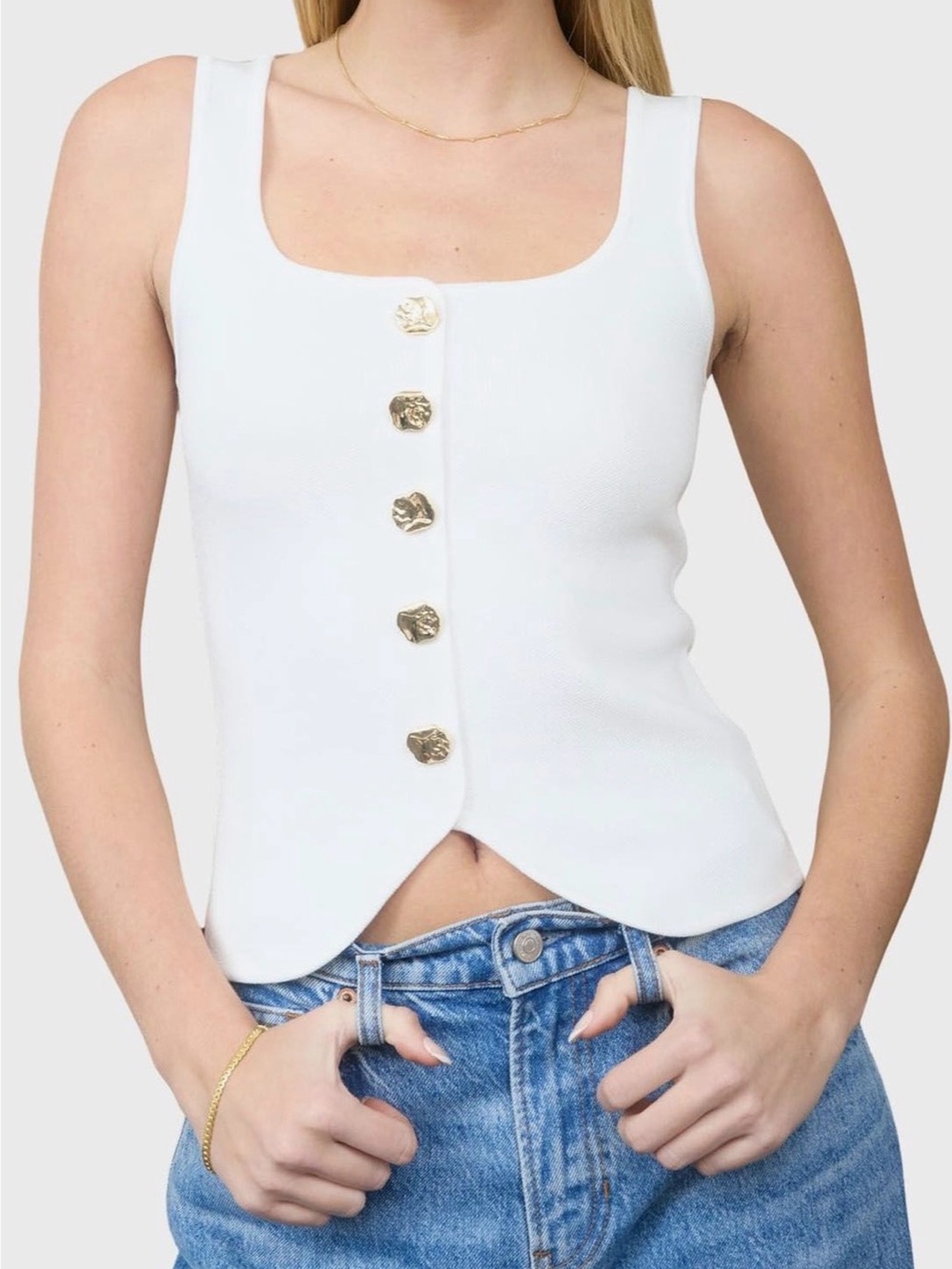 The Workshop off White Scoop-Neck Tank Top Vest, Sleeveless, Buttons, szL, nwt🤍